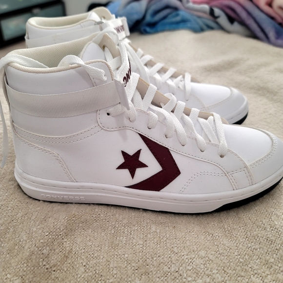 Converse Rival Mid White Deep Burgundy Star Chevron Retro Court 7.5 Unisex - Picture 16 of 16